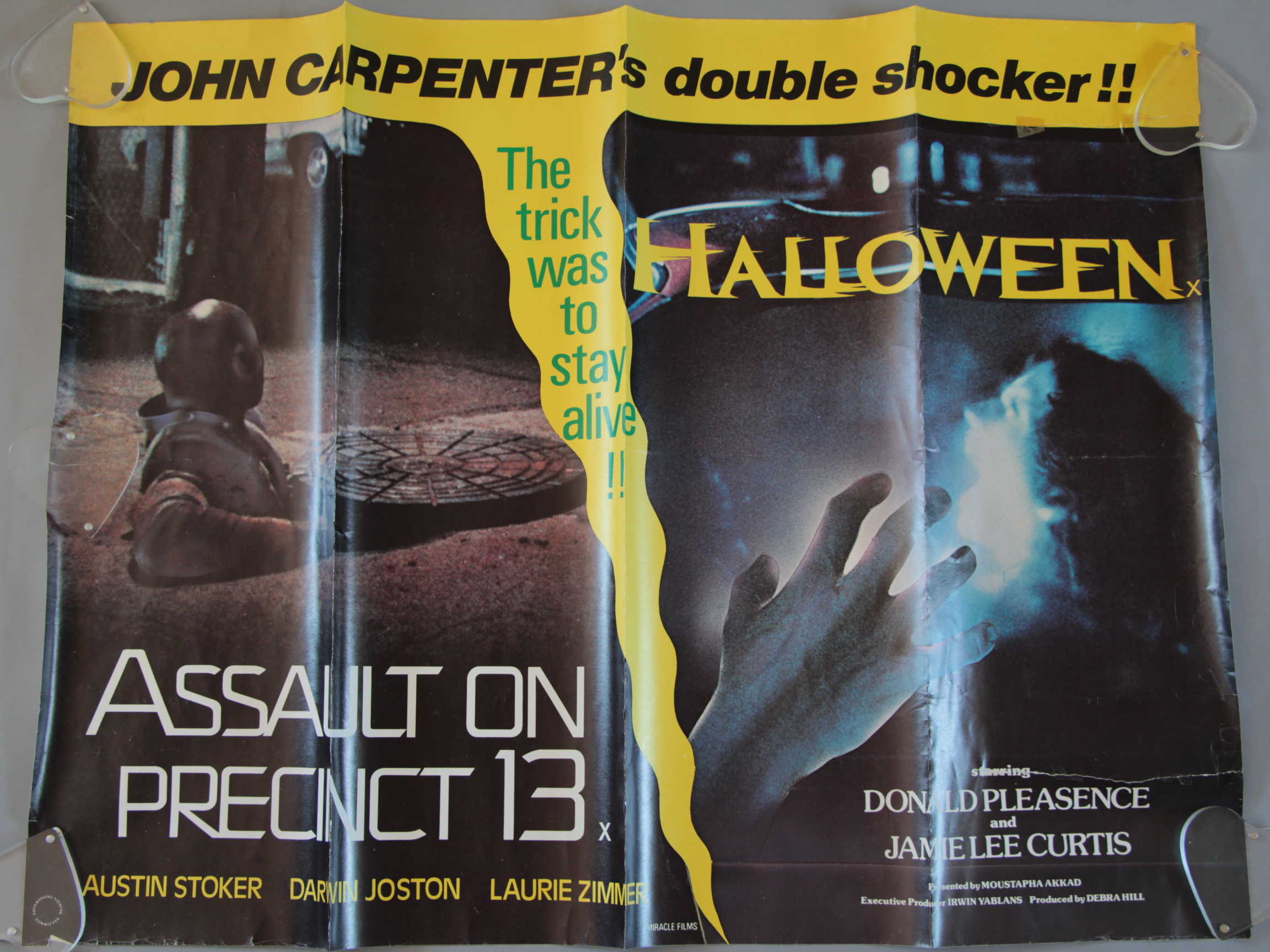 Three British Quad horror film posters including Assault on Precinct 13 / Halloween John Carpenter