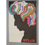 Bob Dylan psychedelic art by Milton Glaser, folded 1966 poster 33 x 22 inches.