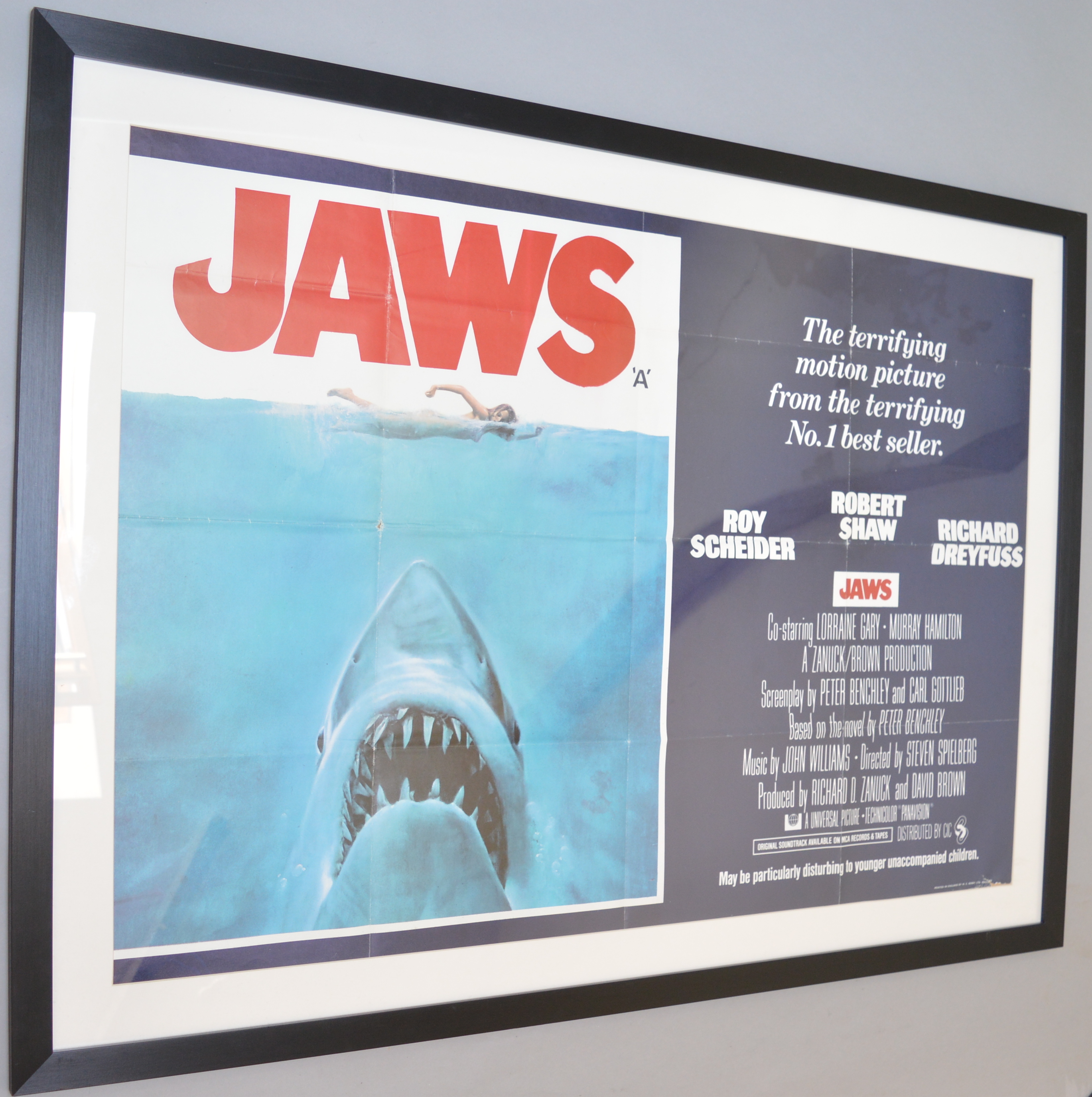 Jaws Original first release 1975 British Quad film poster directed by Steven Spielberg,