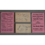 The Moody Blues - two signed cards with signatures from Graeme Edge, Justin Hayward , Ray Thomas,