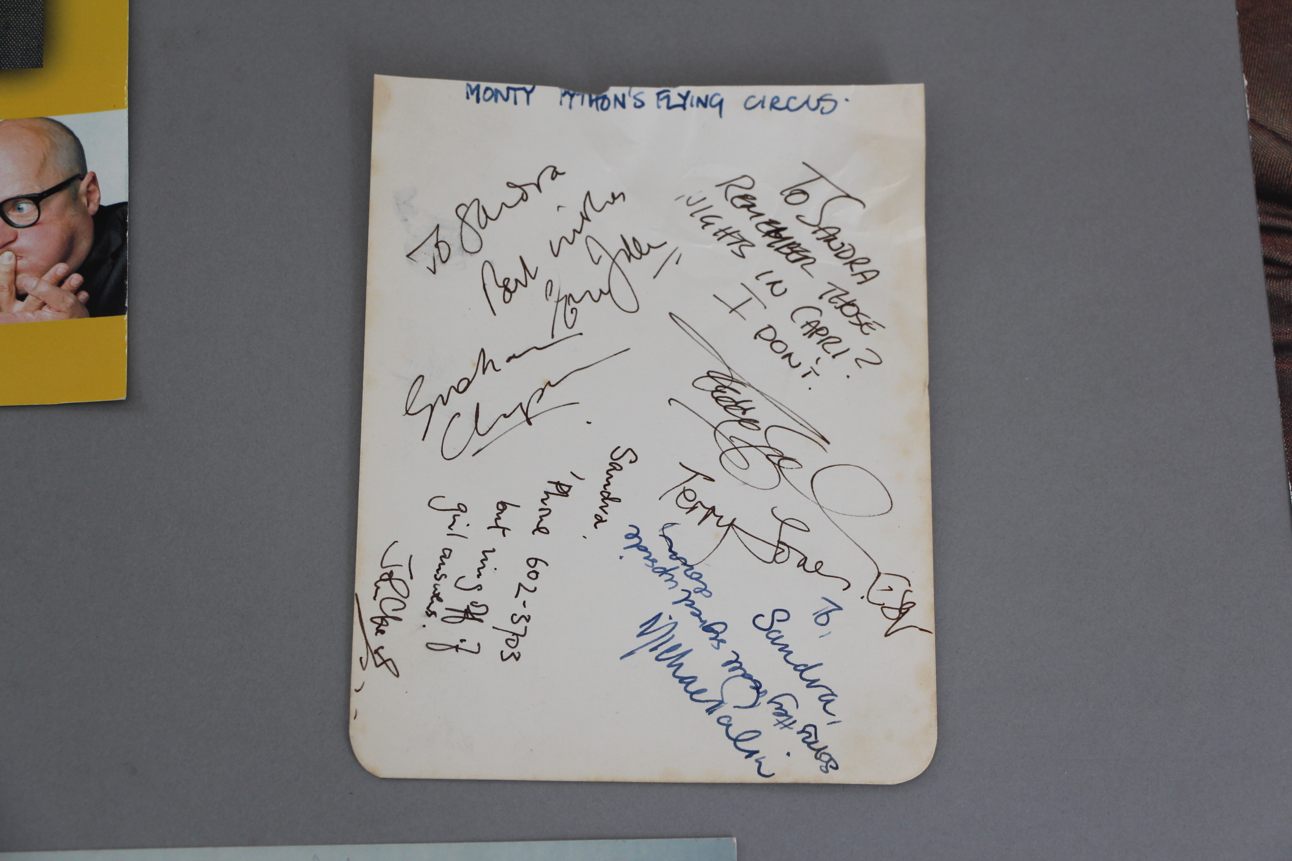 Monty Pythons Flying Circus signatures and comments including Michael Palin, Terry Jones,