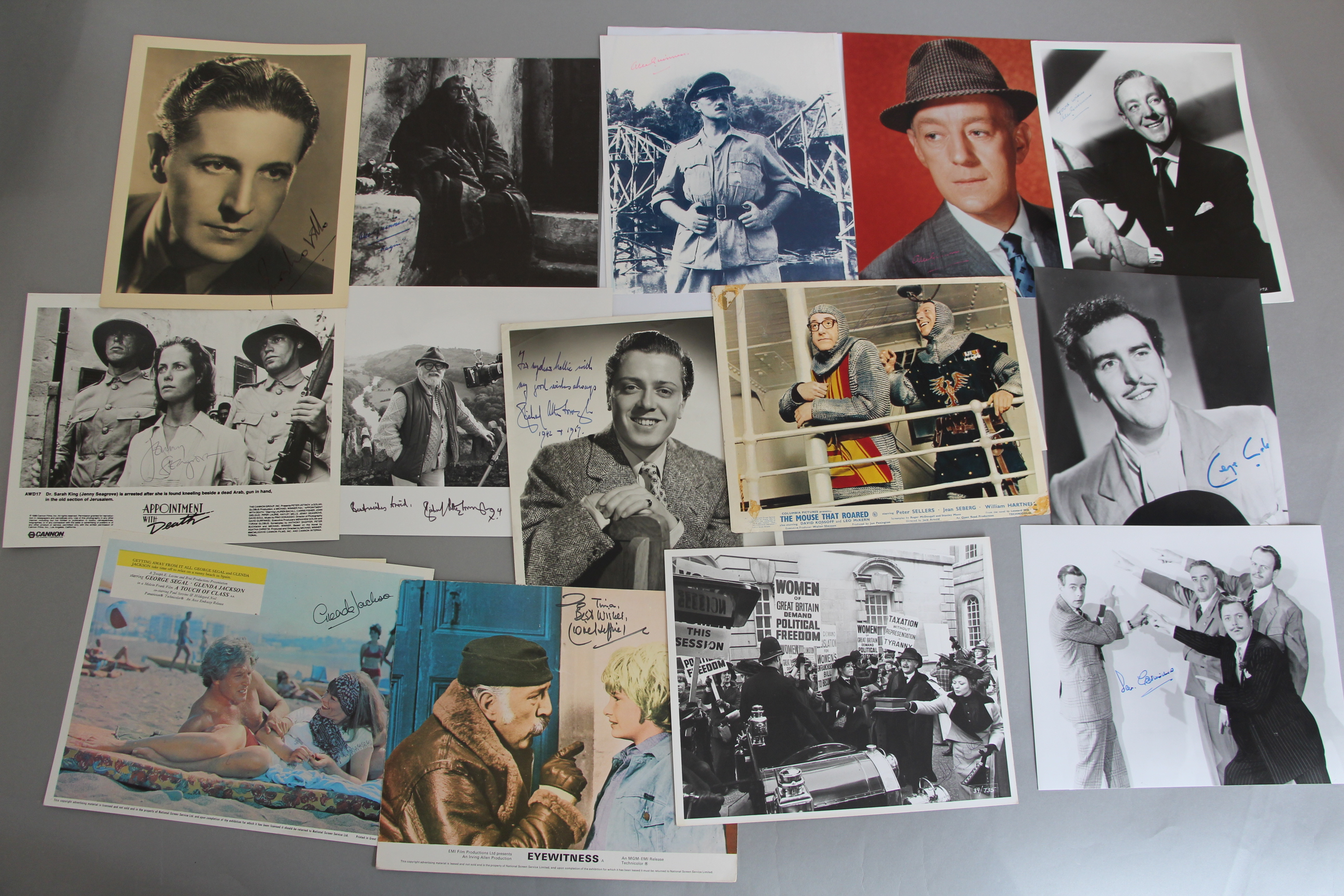 Signed photos including Richard Attenborough in black & blue with message x2 different photos,