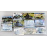 11 x 1:35 scale military plastic model kits by Academy and HobbyBoss. Unused.