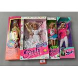 Four Hasbro Sindy dolls: Wedding Day; Super Cool Sindy; Gallop Fun; Tennis Star. Boxed and VG.