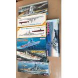 Seven 1:700 plastic model kits, all ships, by Dragon and Cyber. All boxed, unstarted and complete.
