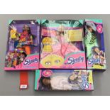 Four Hasbro Sindy dolls: Magic Eyes; Paul Popstar; two Greek import dolls. Boxed and VG.