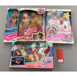 Four Hasbro Sindy dolls: Travel Fun; Party Lights; Sweet Secrets; Swimming. VG and boxed.