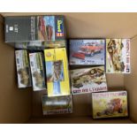 Nine assorted plastic model kits by Lindberg, Revell and similar,