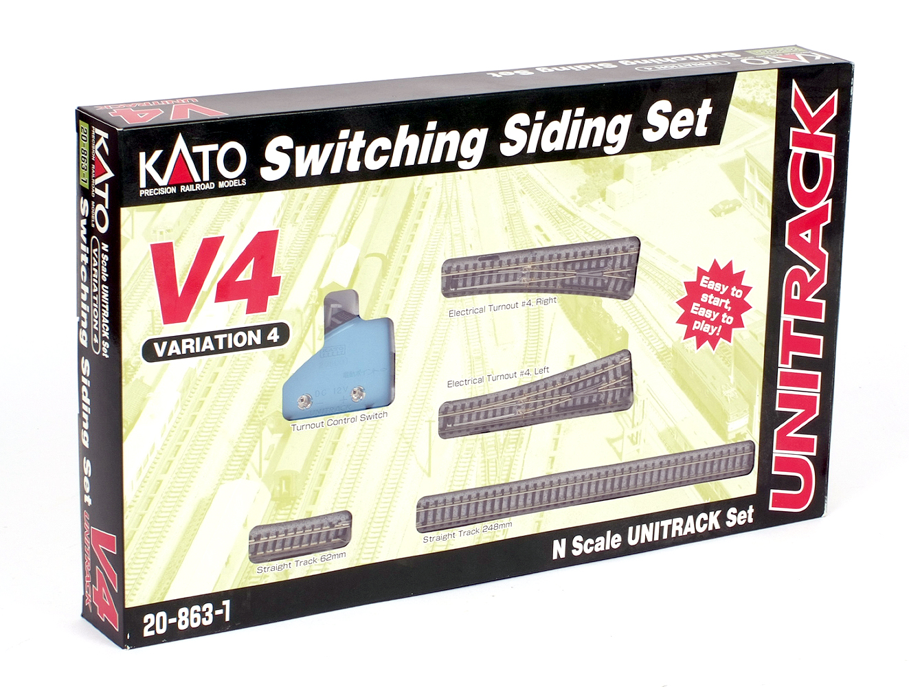 N gauge. Kato 20-863-1 Unitrack Variation 4 Switching Siding Set. Boxed and E.