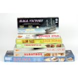 Seven Mantua wooden boat model kits. Boxed, unstarted and complete.