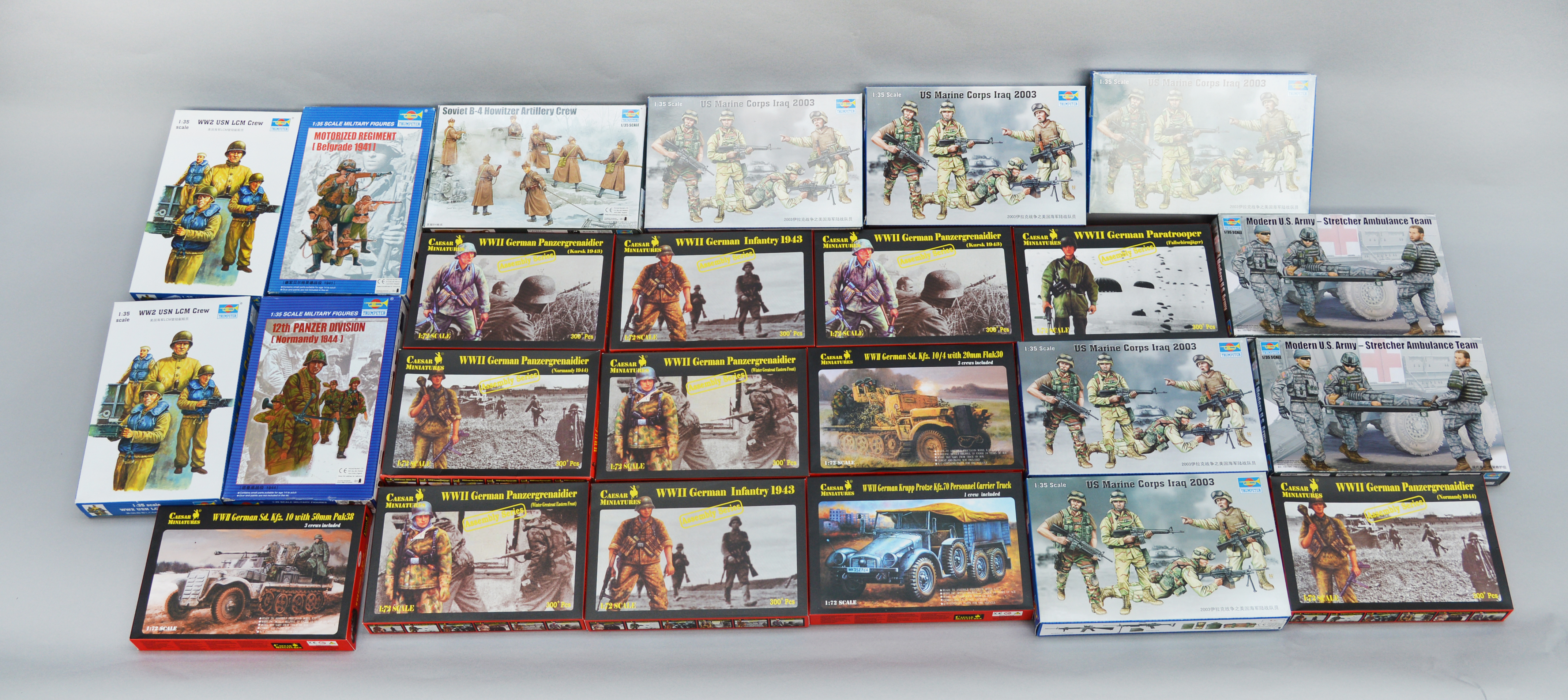 24 x boxes of plastic figures by Caesar and Trumpeter, 1:35 and 1:72 scale. All boxed and complete.