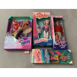 Four Sindy dolls: Pedigree Ballerina; Hasbro Climbing; Hasbro Paul Sindy's Friend; Hasbro Swimming.