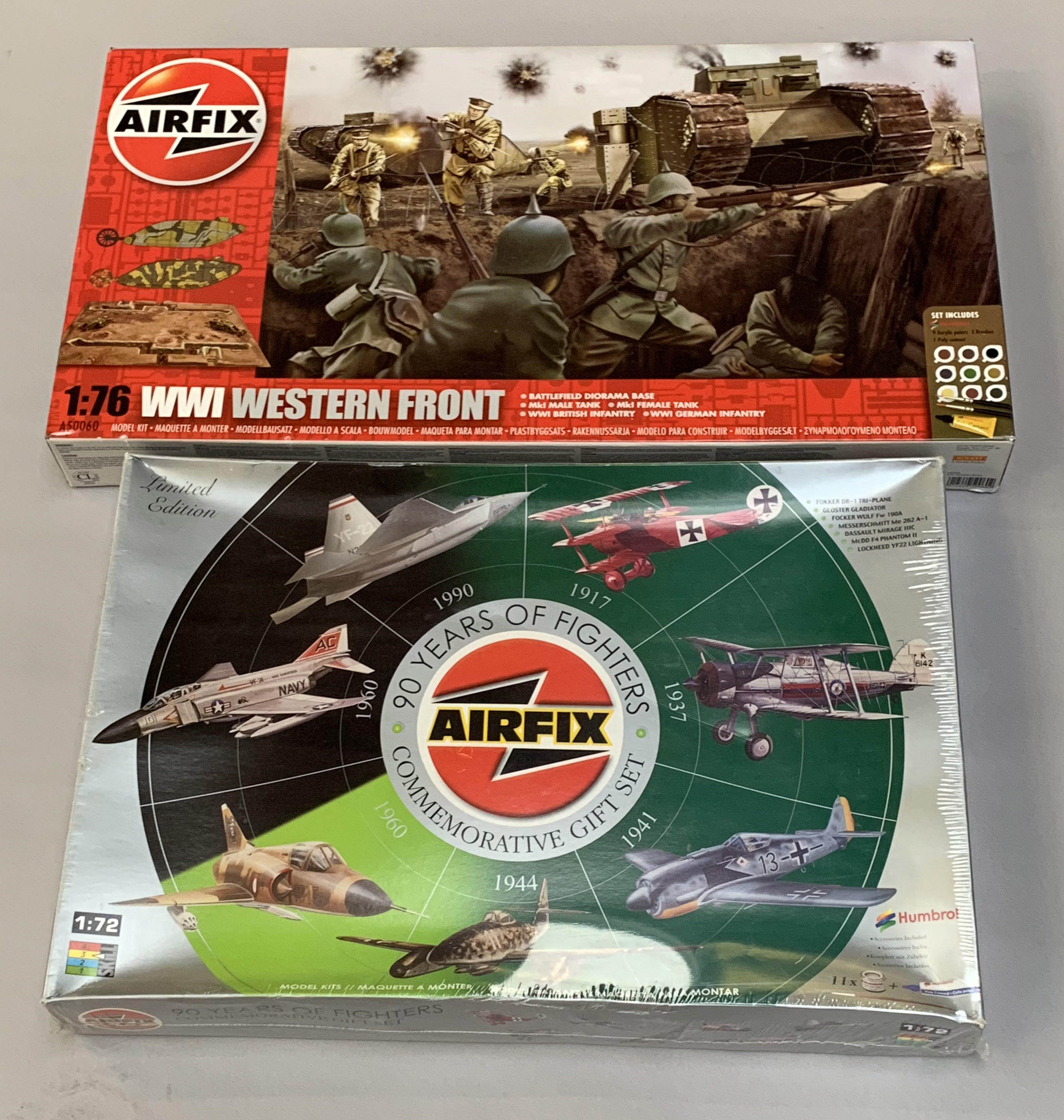 Two Airfix plastic model kits: A50060 WWI Western Front 1:76 scale;