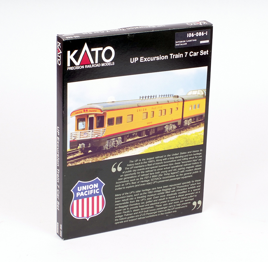 N gauge. Kato 106-086-1 UP Excursion Train Union Pacific 7 Car Set. Boxed and E.