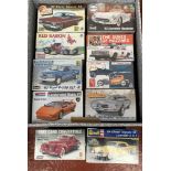 10 x 1:24 and 1:25 scale plastic model kits by Revell, Lindberg, Monogram, all cars,