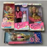 Four Hasbro Sindy dolls: Super Star (F box); Twist & Twirl; Smash Hits; Romance Paul.