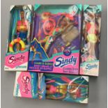 Four Hasbro Sindy dolls: Swimming; Climbing; Football; Lifeguard Paul. Boxed and VG.