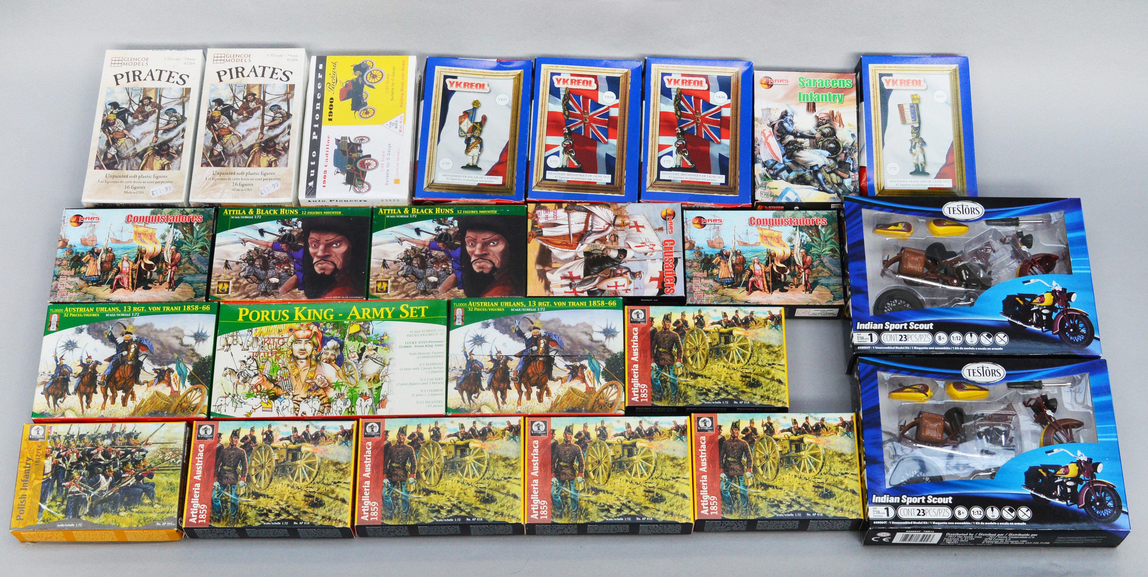 24 x assorted plastic model kits and figures by Waterloo, MARS, Testors and similar.