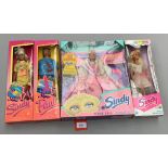 Four Hasbro Sindy dolls: Super Cool Sindy; Super Cool Paul; Pretty Party; Magic Eyes. VG, boxed.