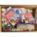 A trade box of 55 x Hasbro Sindy City Girl carded accessories, including Toppin' Up.