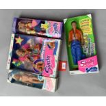 Four Hasbro Sindy dolls: Paradise; Surprise Jeans; Party Lights; Children in Need. Boxed and VG.