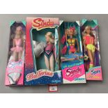 Four Sindy dolls: Pedigree Ballerina; Hasbro Skater; Hasbro Swimming; Hasbro Football.