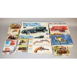 Assorted box of plastic model kits of cars, trucks and pistols by Pyro, Monogram and Airfix etc.