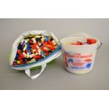 Good quantity of assorted Lego bricks, loose, together with a Peter Pan Playthings Bucket O' Bricks.