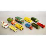Ten unboxed playworn Dinky Toys diecast models including a 450 Bedford TK 'Castrol' van and a 434