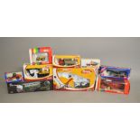 Eight diecast farm and construction vehicles: three Joal 1:50 scale (168, 180,