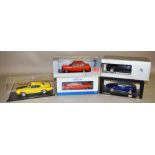 Five 1:18 scale diecast model cars: Sun Star 4611 1975 Ford Escort Mk2 Sport in carnival red;