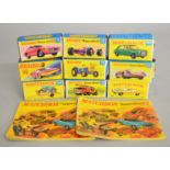 Eight boxed Matchbox diecast models from the 1-75 Regular Wheel and 'Superfast' ranges, 19 Lotus,
