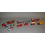 Eleven unboxed playworn Dinky Toys diecast models, some with damage and evidence of repainting,