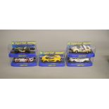 Five Hornby SuperSlot (Scalextric) slot cars: H3782 BMW E30; S3309 Caterham R600;