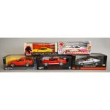 Five 1:18 scale diecast model cars: Mattel Hot Wheels Elite J2913-0510 2007 Ford Shelby GT500;