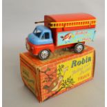 A boxed Welsotoys #708 'Robin Paint and Poster Truck' model of tinplate and plastic construction,