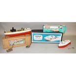 A boxed Sutcliffe 'Jupiter Ocean Pilot' tinplate model boat with clockwork mechanism,