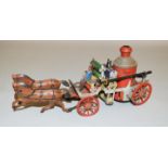 An unboxed vintage tinplate clockwork Horse Drawn Fire Engine model, by OROBR (Germany),