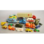 A small selection of unboxed playworn diecast models by Dinky, Corgi and Matchbox,