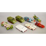 Eight unboxed Dinky Toys Film and TV related diecast models with varying degrees of play wear.