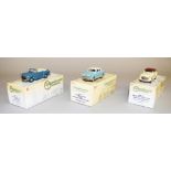 Three Lansdowne (Brooklin) 1:43 scale Hillman model cars: #111 Minx Convertible 1954 in quartz blue;