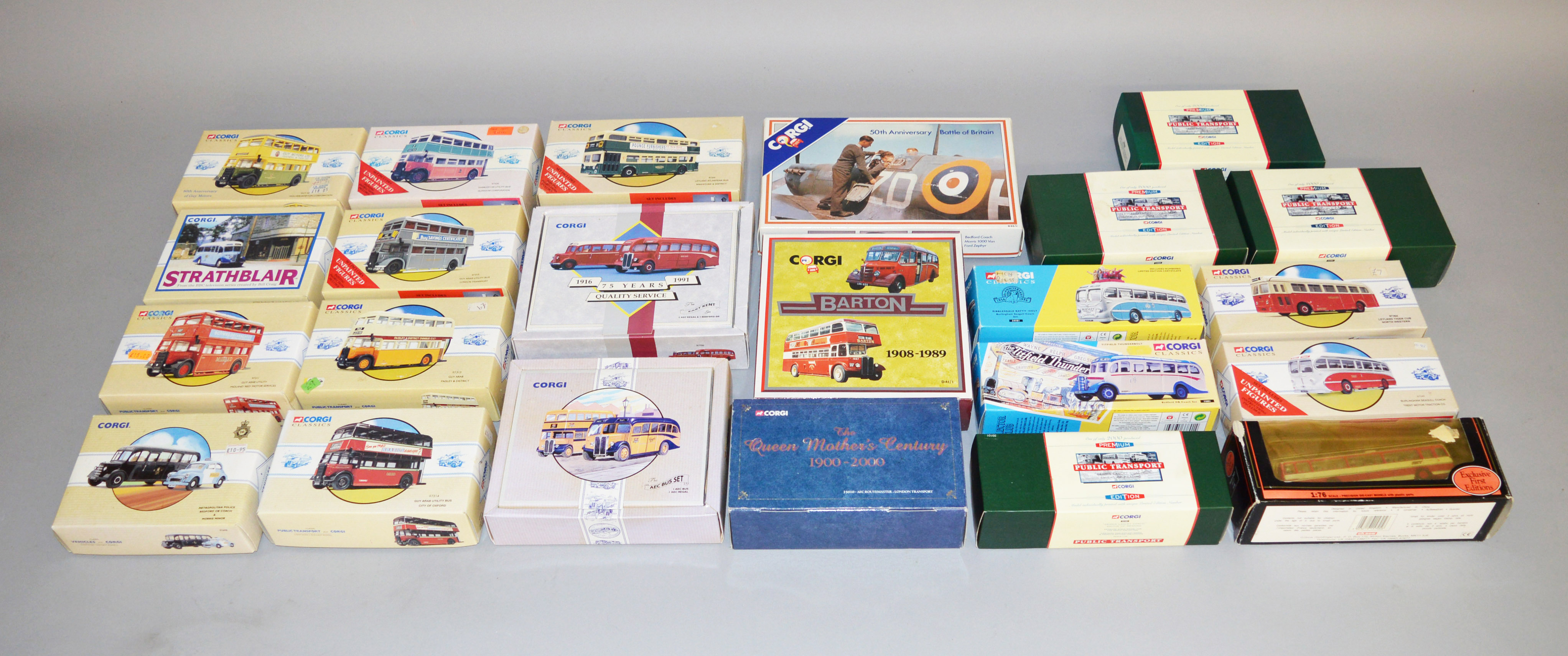 Twenty two boxed Corgi diecast models, mainly buses and coaches,
