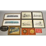 Six framed and glazed prints depicting various different locomotives including Duchess Class