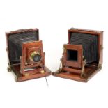 Two Brass & Mahogany Half Plate Field Cameras.