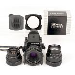 Bronica ETRS Medium Format Outfit. Comprising body with eyelevel prism (condition 6F) 75mm f2.