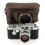 Chrome Leica IIIf #796144. (condition 5F). With Summicron 5cm f2 #1479218 (condition 5F).