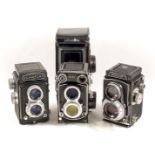 Three 120 Twin Lens Reflex Cameras. Comprising Echoflex #6978 (condition 5F) with Echor 75mm f3.