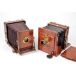 Two Good Quality Brass & Mahogany Half-Plate Cameras.