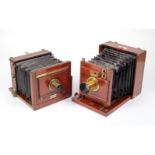 Two Good Brass & Mahogany Half-Plate Cameras. One marked J.J.