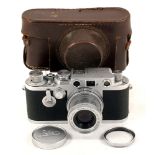 Chrome Leica If #578661 (condition 5F). With Elmar 5cm f2.8 #1626532 (condition 5F). ERC.